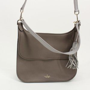 Kate Spade Tan Gray Leather Flap Crossbody Purse